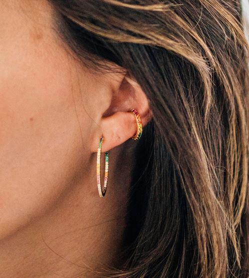 rainbow gold hoops and rainbow gold cuff