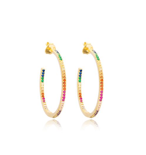 rainbow stone gold hoops