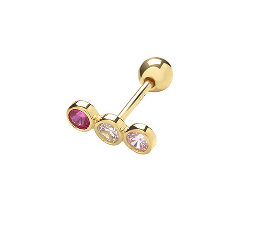 
            
                Load image into Gallery viewer, cartilage stud with three stones in dark pink, light pink and clear
            
        