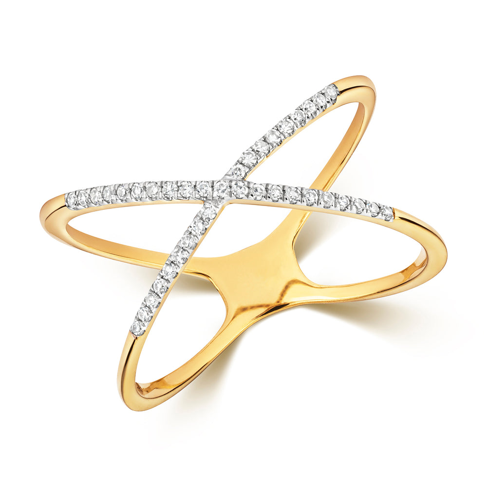 
            
                Load image into Gallery viewer, Diamond 9ct Gold X Ring
            
        
